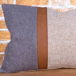 Color Block Lumbar Pillow Cover Gray, Tan, & Cognac Faux Leather - thumbnail 2