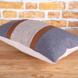 Color Block Lumbar Pillow Cover Gray, Tan, & Cognac Faux Leather - thumbnail 3