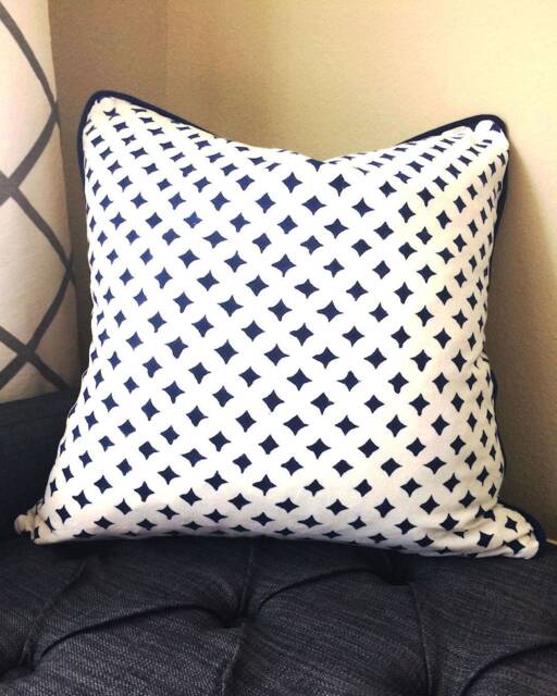 Blue Pillow Covers, 18x18 Decorative Throw Pillow, Navy Cover, Block Print Modern Pillows - image 1