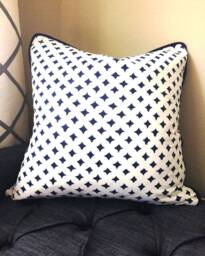 Blue Pillow Covers, 18x18 Decorative Throw Pillow, Navy Cover, Block Print Modern Pillows - thumbnail 1