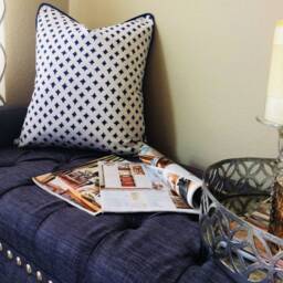 Blue Pillow Covers, 18x18 Decorative Throw Pillow, Navy Cover, Block Print Modern Pillows - thumbnail 3