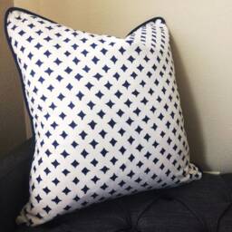 Blue Pillow Covers, 18x18 Decorative Throw Pillow, Navy Cover, Block Print Modern Pillows - thumbnail 2