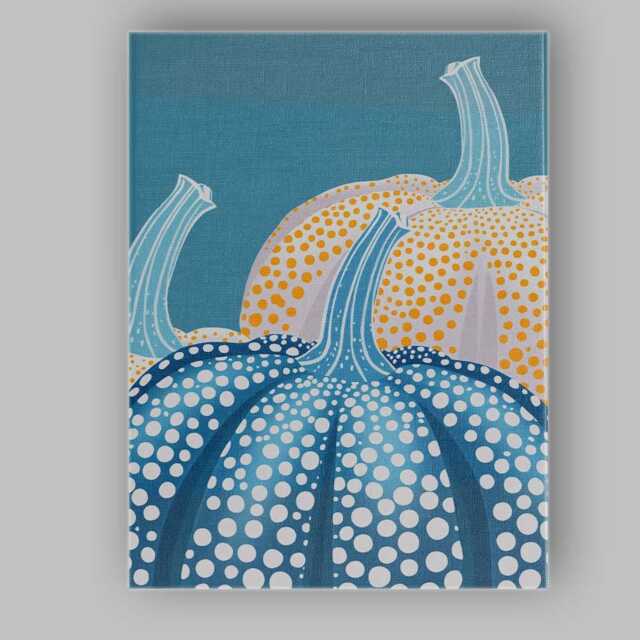 Blue & White Polka Dot Pumpkin Autumn Harvest Illustration Canvas Wall Art Print Decor Picture Ready To Hang - image 1