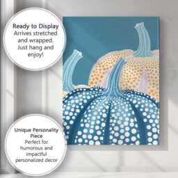 Blue & White Polka Dot Pumpkin Autumn Harvest Illustration Canvas Wall Art Print Decor Picture Ready To Hang - thumbnail 3