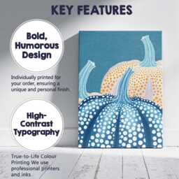 Blue & White Polka Dot Pumpkin Autumn Harvest Illustration Canvas Wall Art Print Decor Picture Ready To Hang - thumbnail 2