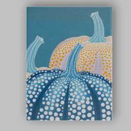 Blue & White Polka Dot Pumpkin Autumn Harvest Illustration Canvas Wall Art Print Decor Picture Ready To Hang - thumbnail 1