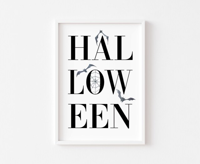 Halloween Print - Decor Wall Art Minimalist Watercolour Sign Autumn Ghost Bat