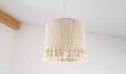 Neutral Fringe Lampshade Bohemian Chandelier, Macrame Light - thumbnail 1