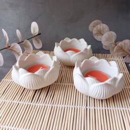 Handmade Lotus Flower Candle Holder Set Concrete Tea Light Jars - thumbnail 3