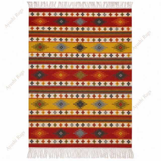 Hand Woven Turkish Kilim Rug Dhurry Wool 8x10 Ft Geometric Flatwoven Large Custom Rug - image 1