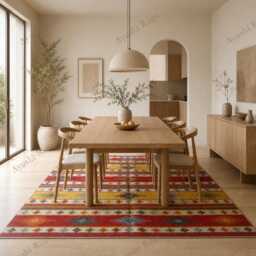 Hand Woven Turkish Kilim Rug Dhurry Wool 8x10 Ft Geometric Flatwoven Large Custom Rug - thumbnail 2