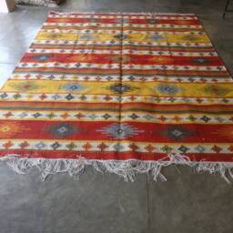 Hand Woven Turkish Kilim Rug Dhurry Wool 8x10 Ft Geometric Flatwoven Large Custom Rug - thumbnail 3