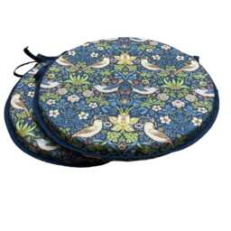 "Set Of 2 William Morris - Strawberry Thief Navy 100% Cotton Bistro/Round/Garden/Kitchen/Patio Seat Pads Available in 3 Sizes 12"" 14"" 16" - thumbnail 3