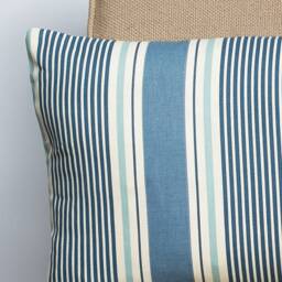 Coastal Stripe Boudoir Cushion in Navy Blue. Classic Nautical Striped Pattern Marine Blue & Seafoam White. 17x12 - thumbnail 2