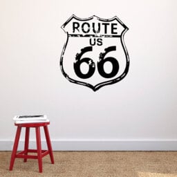 Route 66 Sign Vinyl Wall Decal Rustic Road Trip Decor - thumbnail 1