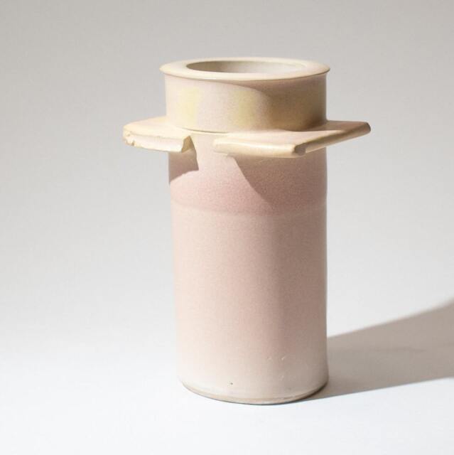 Handmade Sculptural Ceramic Vase Form Fired To Stoneware Temperature in A Satin Finish Frosted White Glaze With Pale Ochre Blush - image 1