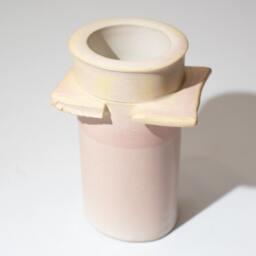 Handmade Sculptural Ceramic Vase Form Fired To Stoneware Temperature in A Satin Finish Frosted White Glaze With Pale Ochre Blush - thumbnail 2