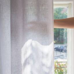 Light Gray Linen Curtain Panel With Ruffle, Farmhouse Style - thumbnail 3