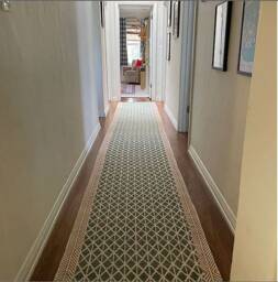 Hand Block Printed Cotton Hallway Runner Rug - Green Geometric - thumbnail 1