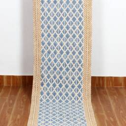 Hand Block Printed Cotton Hallway Runner Rug - Green Geometric - thumbnail 2