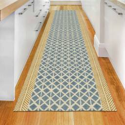 Hand Block Printed Cotton Hallway Runner Rug - Green Geometric - thumbnail 3