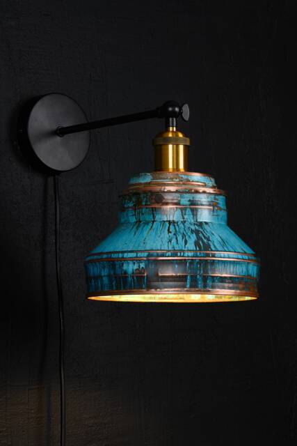 Sconce Light With Switch Wall Plug in Industrial Modern Copper Lamp Patina - image 1