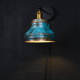 Sconce Light With Switch Wall Plug in Industrial Modern Copper Lamp Patina - thumbnail 3