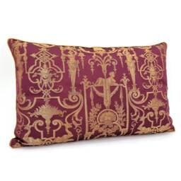 Lumbar Throw Pillow Cushion Cover Silk Brocade Rubelli Fabric Amethyst & Gold Aida Pattern - Made in Italy - thumbnail 3