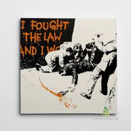 Banksy I Fought The Law Graffiti Canvas Art Wall Print Picture Home Decor -C953 - thumbnail 2