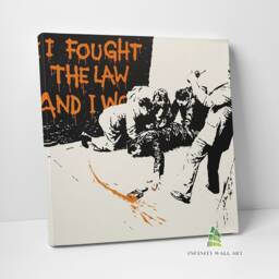 Banksy I Fought The Law Graffiti Canvas Art Wall Print Picture Home Decor -C953 - thumbnail 1