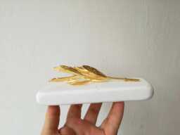 Gold Olive Branch On White Marble, Twig Stone, Greek Gift in Gold
