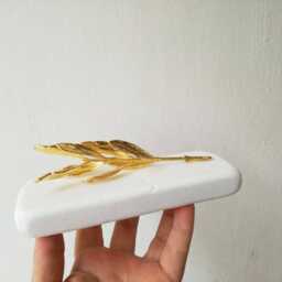 Gold Olive Branch On White Marble, Twig Stone, Greek Gift in Gold - thumbnail 2