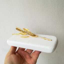 Gold Olive Branch On White Marble, Twig Stone, Greek Gift in Gold - thumbnail 3