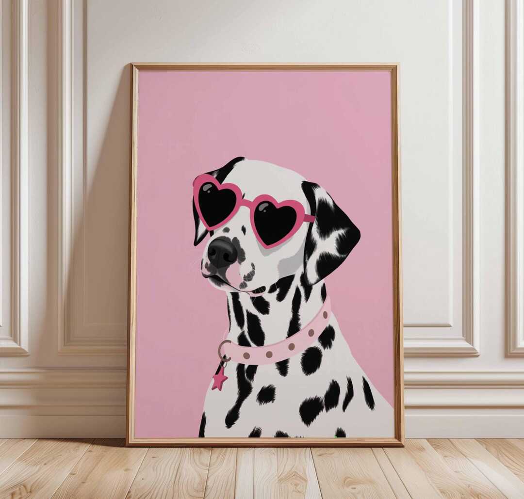 Dalmatian Dog Wall Art, Pink Heart Sunglasses Print, Stylish