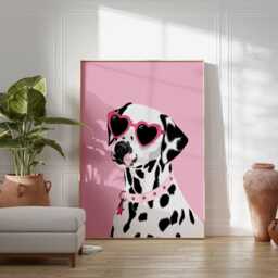 Dalmatian Dog Wall Art, Pink Heart Sunglasses Print, Stylish Poster, Cute Pet Illustration, Fun Pop Art Animal Decor - thumbnail 4