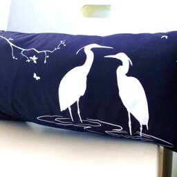 Navy Blue Egret Pillow Swamp Scene Lumbar Cushion - thumbnail 2