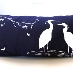 Navy Blue Egret Pillow Swamp Scene Lumbar Cushion - thumbnail 3
