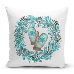 Light Blue Wreath Christmas Cushions With Lantern, Squirrel, Glove & Reindeers - Double Sided Printing On The Chenille Different Sizes - thumbnail 2