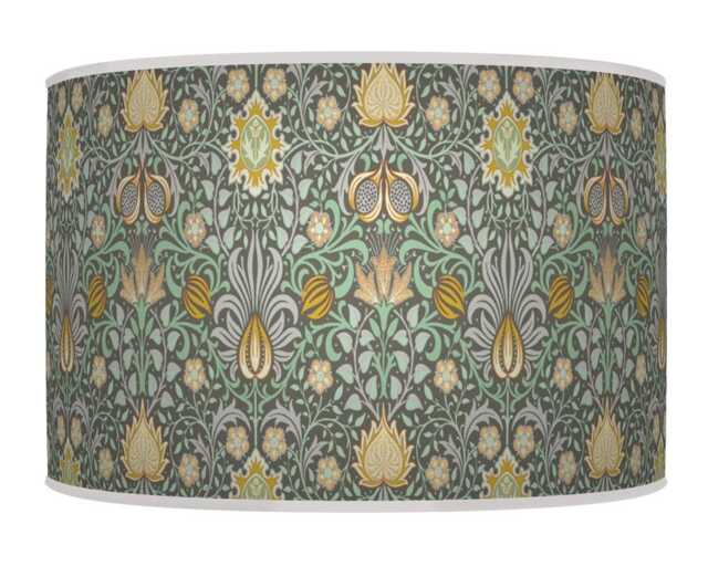 Floral Light Shade - Morris Inspired Lampshade in Mustard Green Boho Style Drum Handmade Lamp - image 1