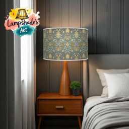 Floral Light Shade - Morris Inspired Lampshade in Mustard Green Boho Style Drum Handmade Lamp - thumbnail 3