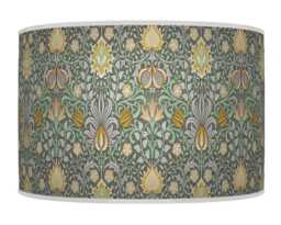 Floral Light Shade - Morris Inspired Lampshade in Mustard Green Boho Style Drum Handmade Lamp - thumbnail 1