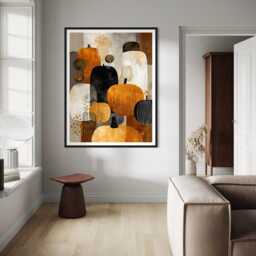 Geometric Pumpkin Art Print Minimal Neutral Autumn Home Decor Orange Black Harvest Inspired Modern Wall Thanks Giving Painting Botanical - thumbnail 2