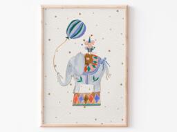 Circus Animal Print -Vintage Nursery - Fun Fair Illustration Painted Illustration Unframed Baby Child Artwork -Whimsical -Boys - thumbnail 1