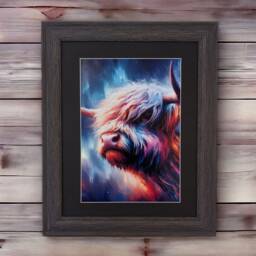 Framed Highland Cow Print Scottish Wall Art - 42cm X 34cm - thumbnail 1