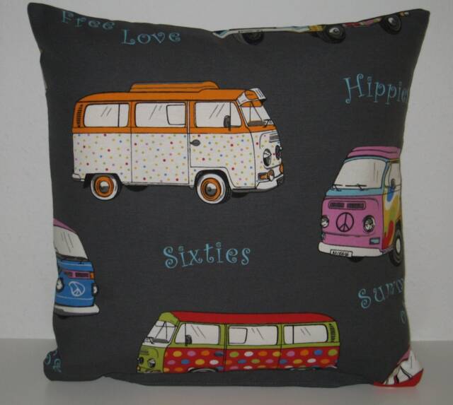 Jeans Decorative Cushion Peace Hippies Bus - image 1