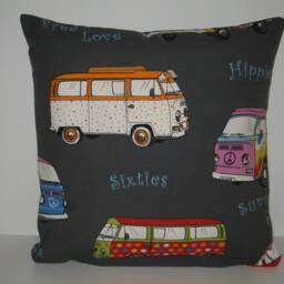 Jeans Decorative Cushion Peace Hippies Bus - thumbnail 3