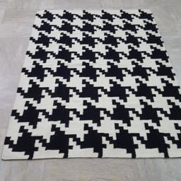 Black & White Rug, Modern Kilim Black Dhurrie Contemporary Rug. Size4 Feet 7 Inches X 6 5 - thumbnail 1