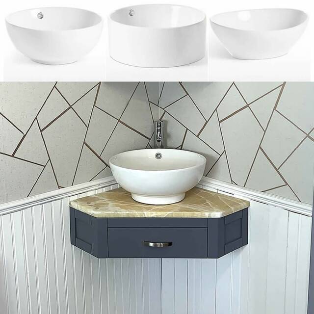 Grey Painted Bathroom Vanity Unit Corner Wash Stand Golden Onyx & Ceramic Basin 501Wggocbc - image 1