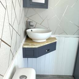 Grey Painted Bathroom Vanity Unit Corner Wash Stand Golden Onyx & Ceramic Basin 501Wggocbc - thumbnail 3