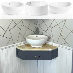 Grey Painted Bathroom Vanity Unit Corner Wash Stand Golden Onyx & Ceramic Basin 501Wggocbc - thumbnail 1